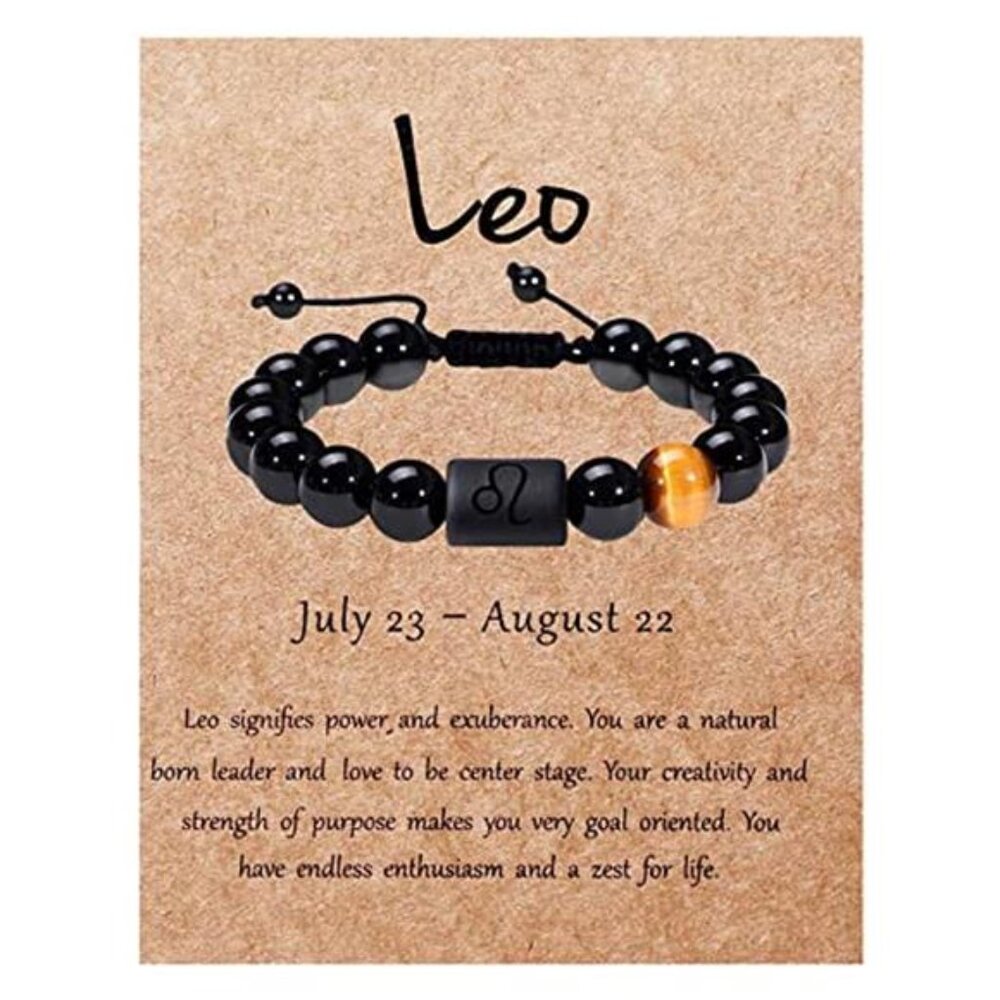 Zodiac Bracelet for Men Women Black Onyx Beaded Star Sign Constellation Gift